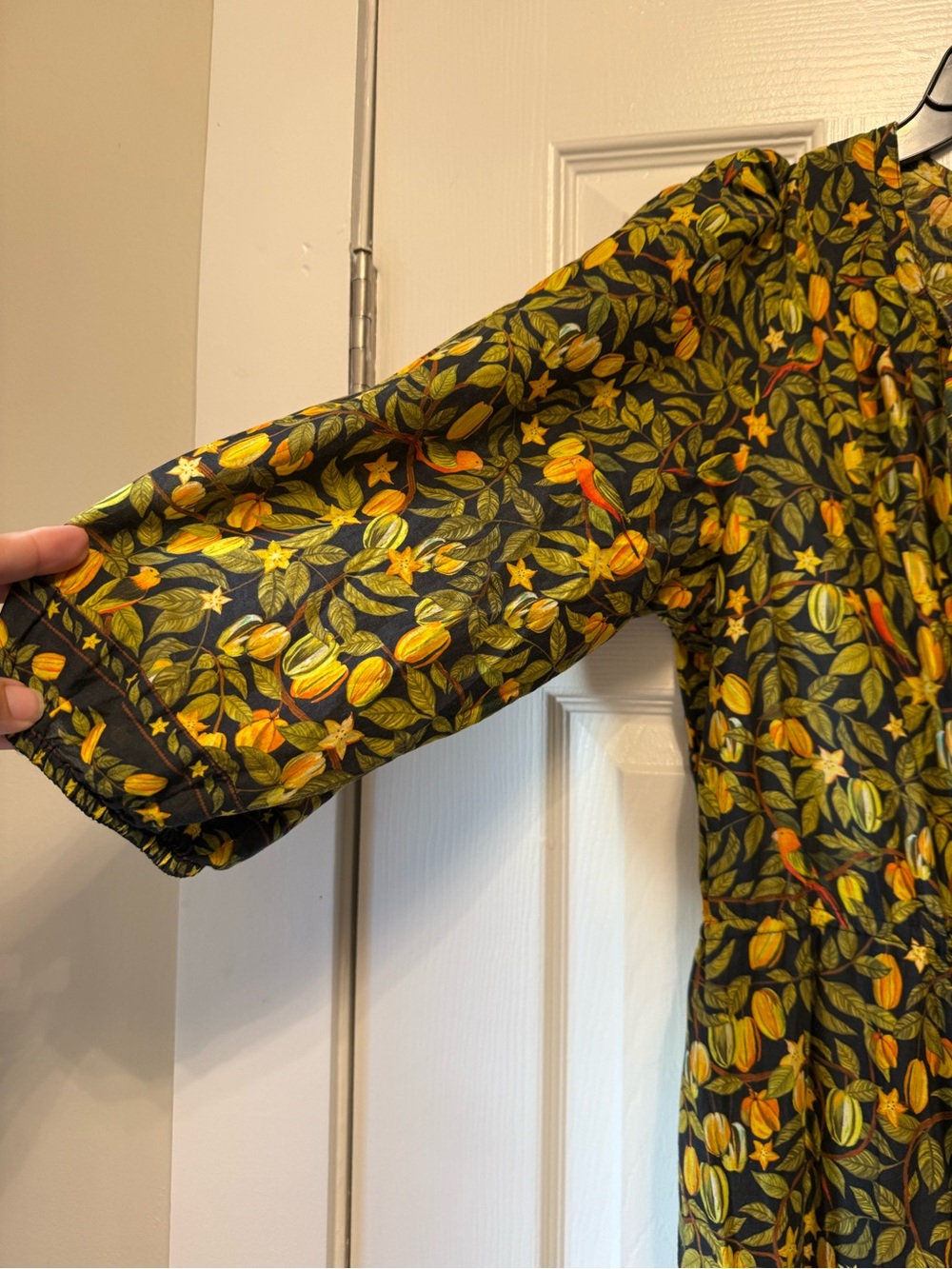 Farm Rio Star Fruits Maxi Dress Yellow Black Cotton Puff Sleeve Size S - Picture 3 of 9